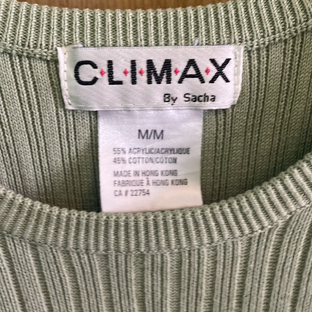 Climax | sleeveless knit rib dress cotton blend sage green | size M - Picture 4 of 7